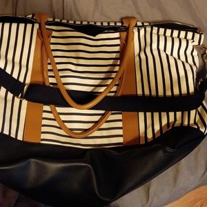 Large striped overnight bag